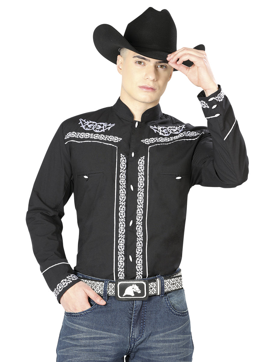 CAMISA CHARRA M/ LARGA EL GENERAL CHC060 65% POLYESTER 35% ALGODON NEGRO