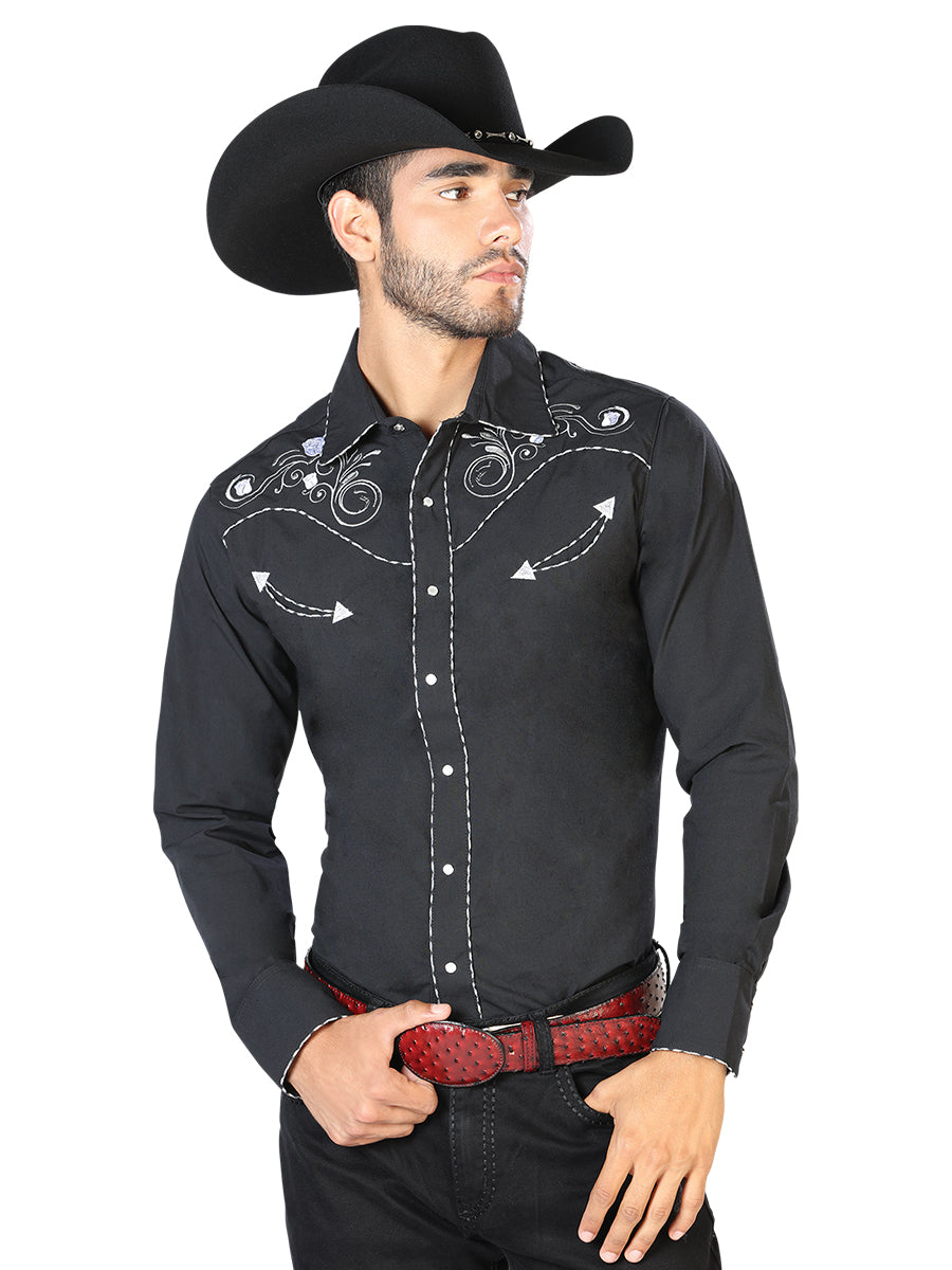 CAMISA VAQUERA M/ LARGA EL SEÑOR DE LOS CIELOS MC061905 65% POLYESTER 35% ALGODON NEGRO