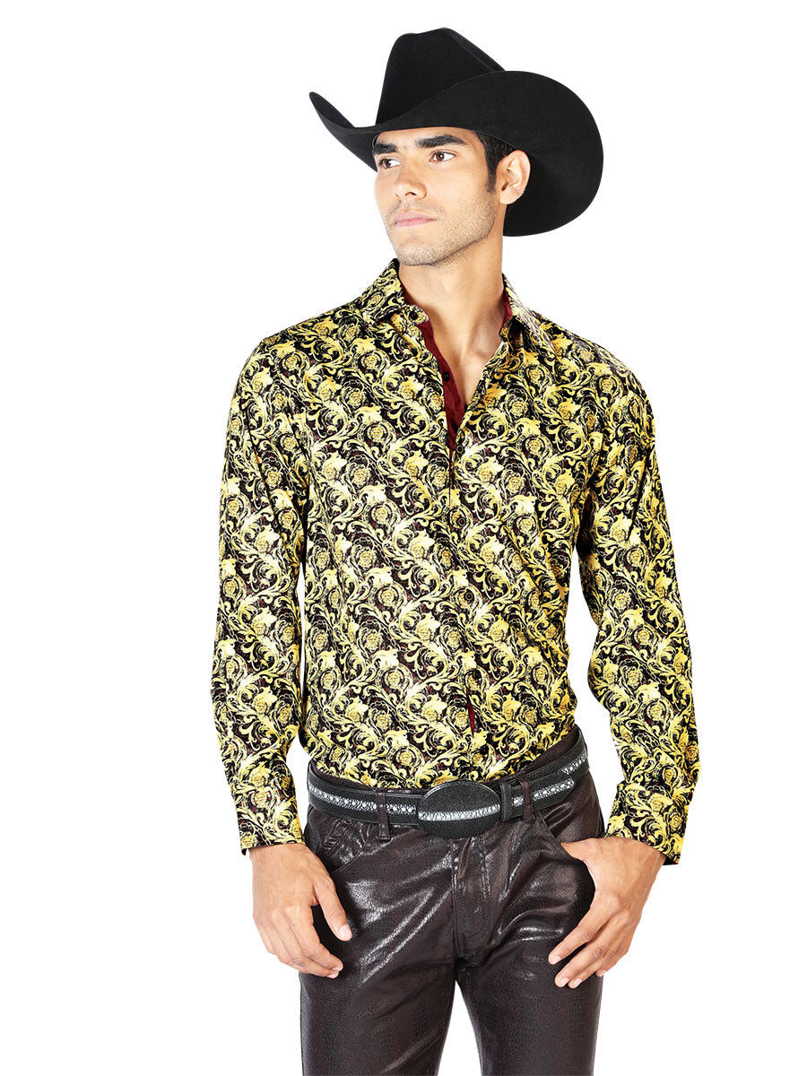 Casual Shirt L/ Sleeve El Señor de los Cielos WH-091 97% Polyester 3% Spandex BLACK/BEIGE