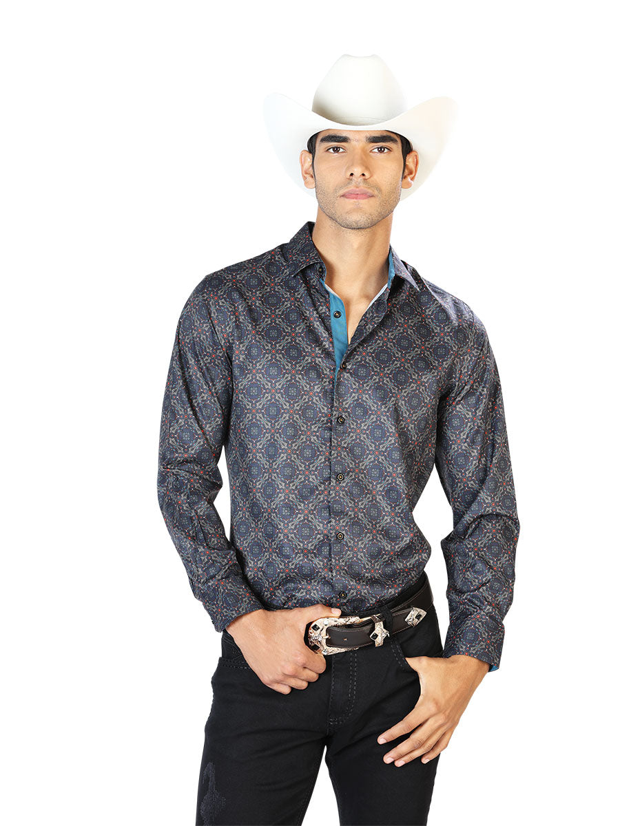 Casual Shirt L/ Sleeve El Señor de los Cielos WH-053 97% Polyester 3% Spandex BLACK/GOLD