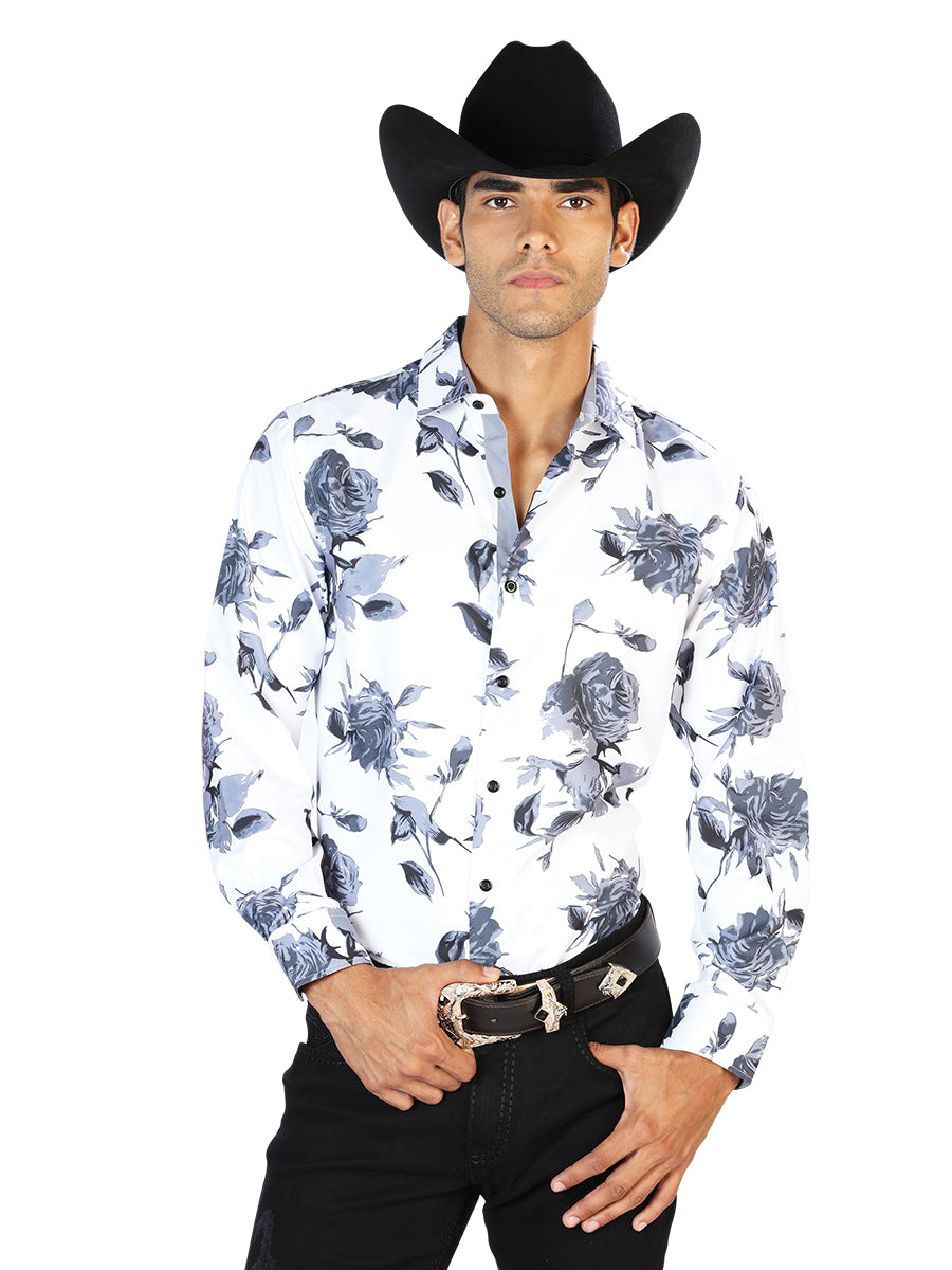 Casual Shirt L/ Sleeve El Señor de los Cielos WH-212 97% Polyester 3% Spandex Gray Roses