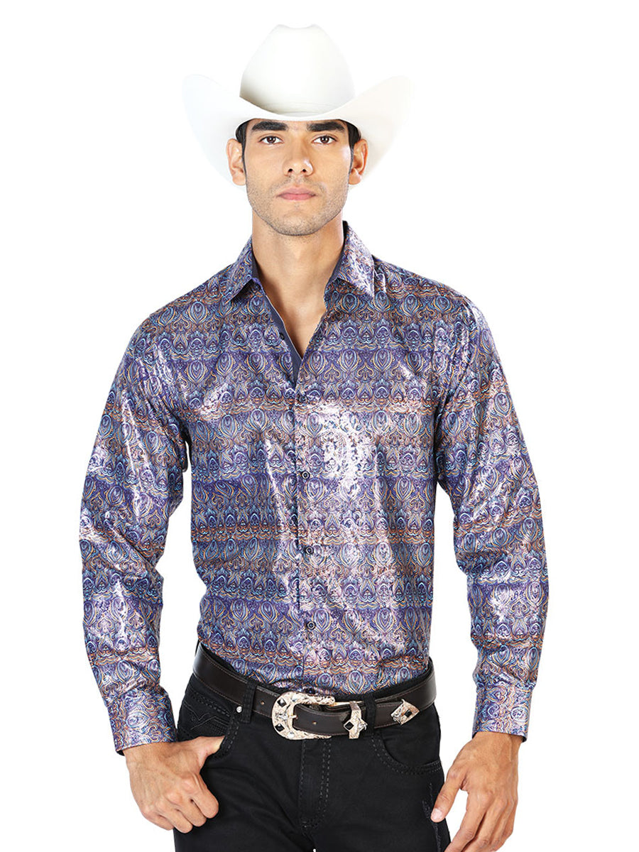 Casual Shirt L/ Sleeve El Señor de los Cielos WH-023 97% Polyester 3% Spandex NAVY BLUE