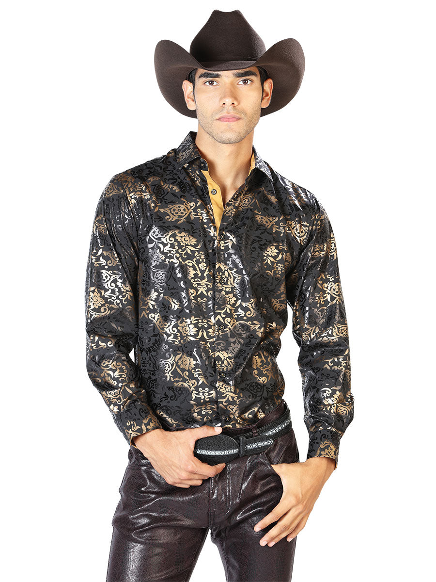 Casual Shirt L/ Sleeve El Señor de los Cielos WH-227 97% Polyester 3% Spandex BLACK/GOLD