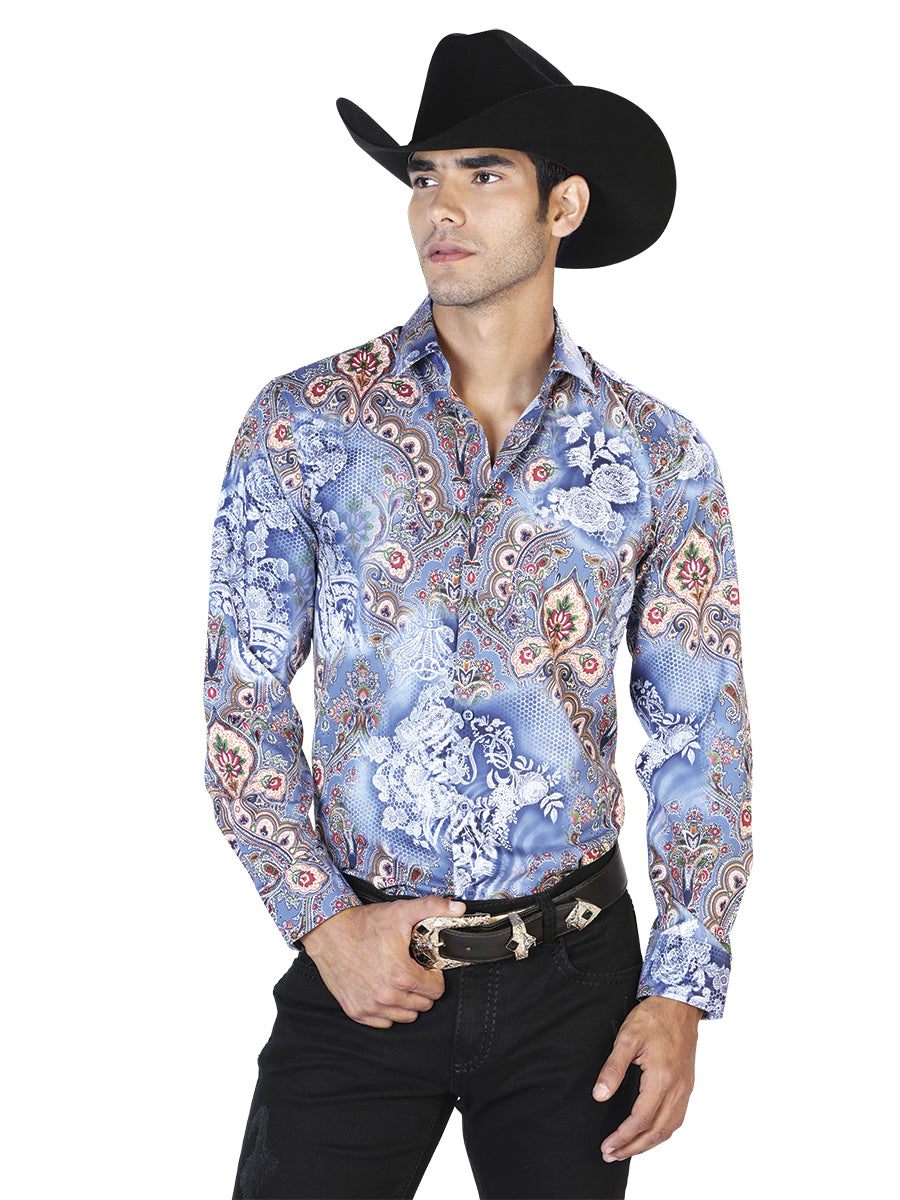 Casual Shirt L/ Sleeve El Señor de los Cielos WH-157 97% Polyester 3% Spandex Blue