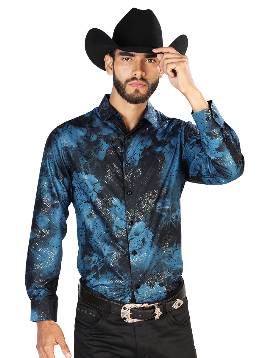 Casual Shirt L/ Sleeve El Señor de los Cielos WH7-015 100% POLYESTER BLUE BLACK