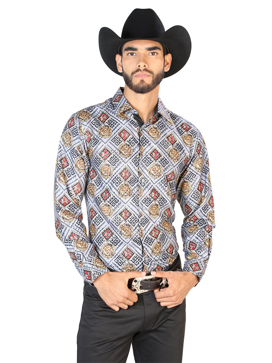 Casual Shirt L/ Sleeve El Señor de los Cielos WH7-290 100% POLYESTER GOLD/WHITE