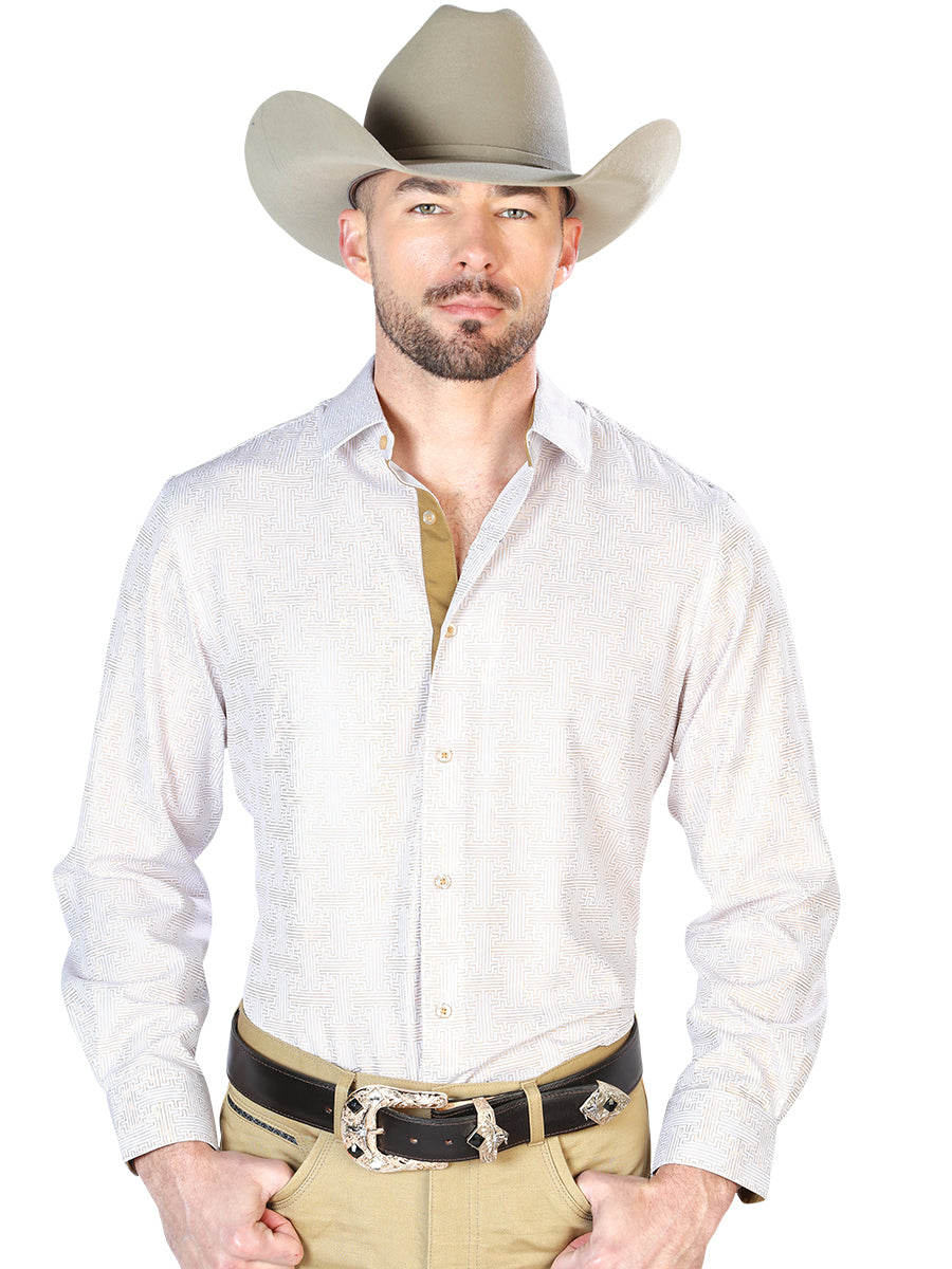 Casual Shirt L/ Sleeve El Señor de los Cielos WH7-312 97% Polyester 3% Spandex Ivory/Gold