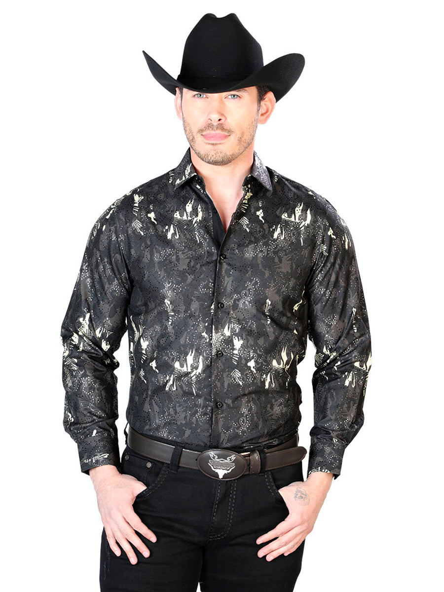 Casual Shirt L/ Sleeve El Señor de los Cielos WH7-044 100% POLYESTER Black