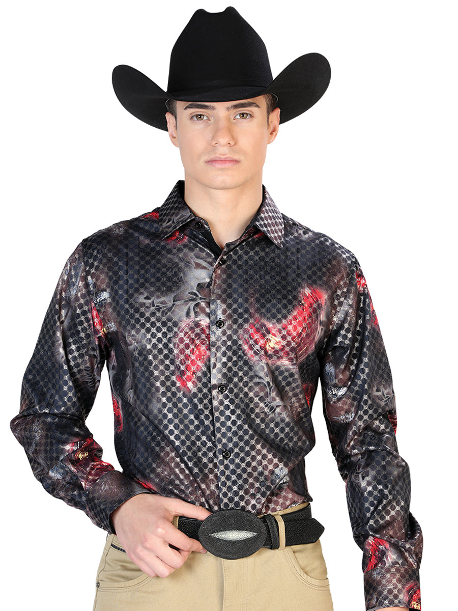 Casual Shirt L/ Sleeve El Señor de los Cielos WH7-065 97% Polyester 3% Spandex Black/Multicolor