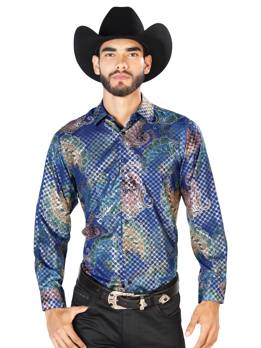 Casual Shirt L/ Sleeve El Señor de los Cielos WH7-017 97% Polyester 3% Spandex BLUE PRINT