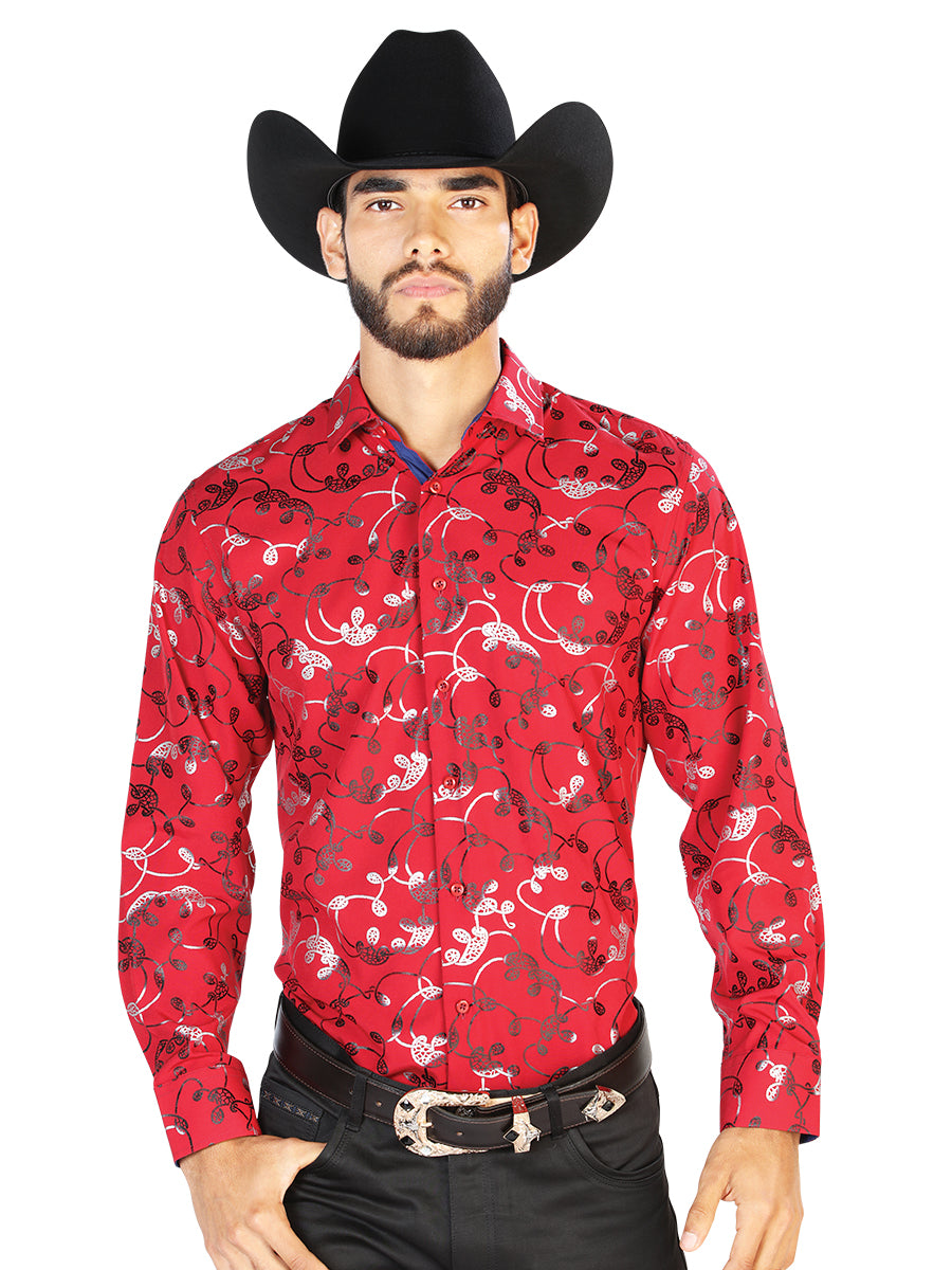 Casual Shirt L/ Sleeve CENTENARIO 7001 95% Polyester 5% Spandex RED/SILVER