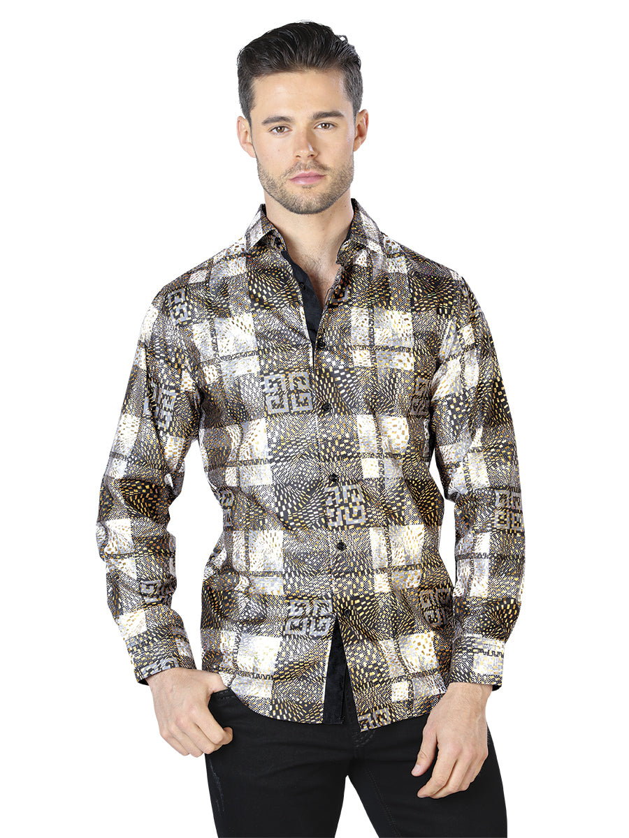 Casual Shirt L/ Sleeve El Señor de los Cielos WH10-006 100% POLYESTER Black/Yellow