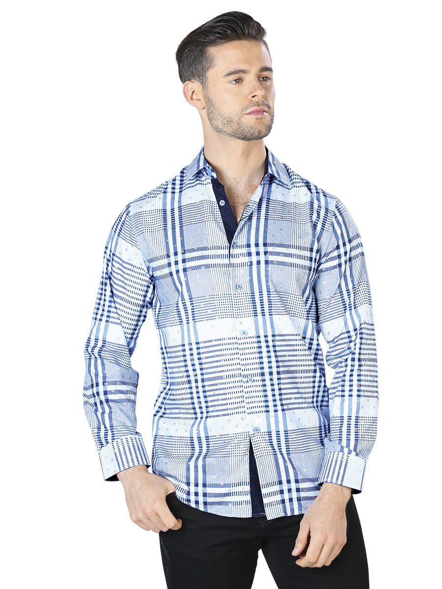 Casual Shirt L/ Sleeve El Señor de los Cielos WH10-014 100% POLYESTER Blue/White