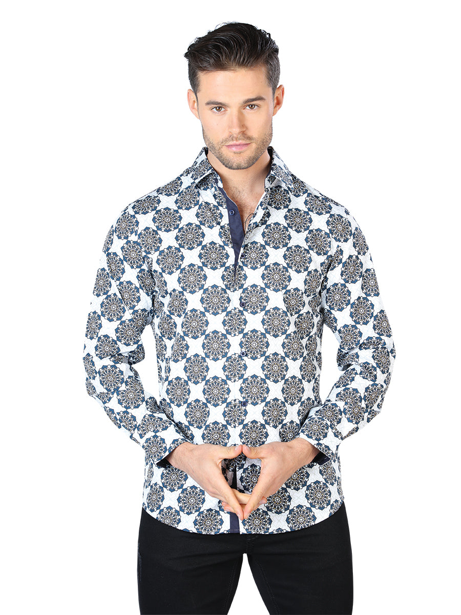 Casual Shirt L/ Sleeve El Señor de los Cielos WH10-046 97% Polyester 3% Spandex WHITE/BLACK