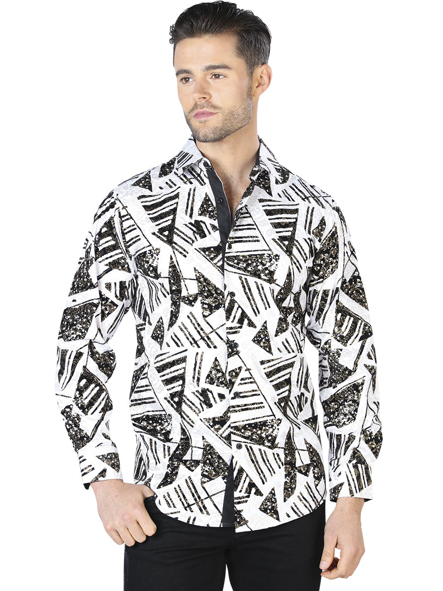 Casual Shirt L/ Sleeve El Señor de los Cielos WH10-051 97% Polyester 3% Spandex WHITE/BLACK