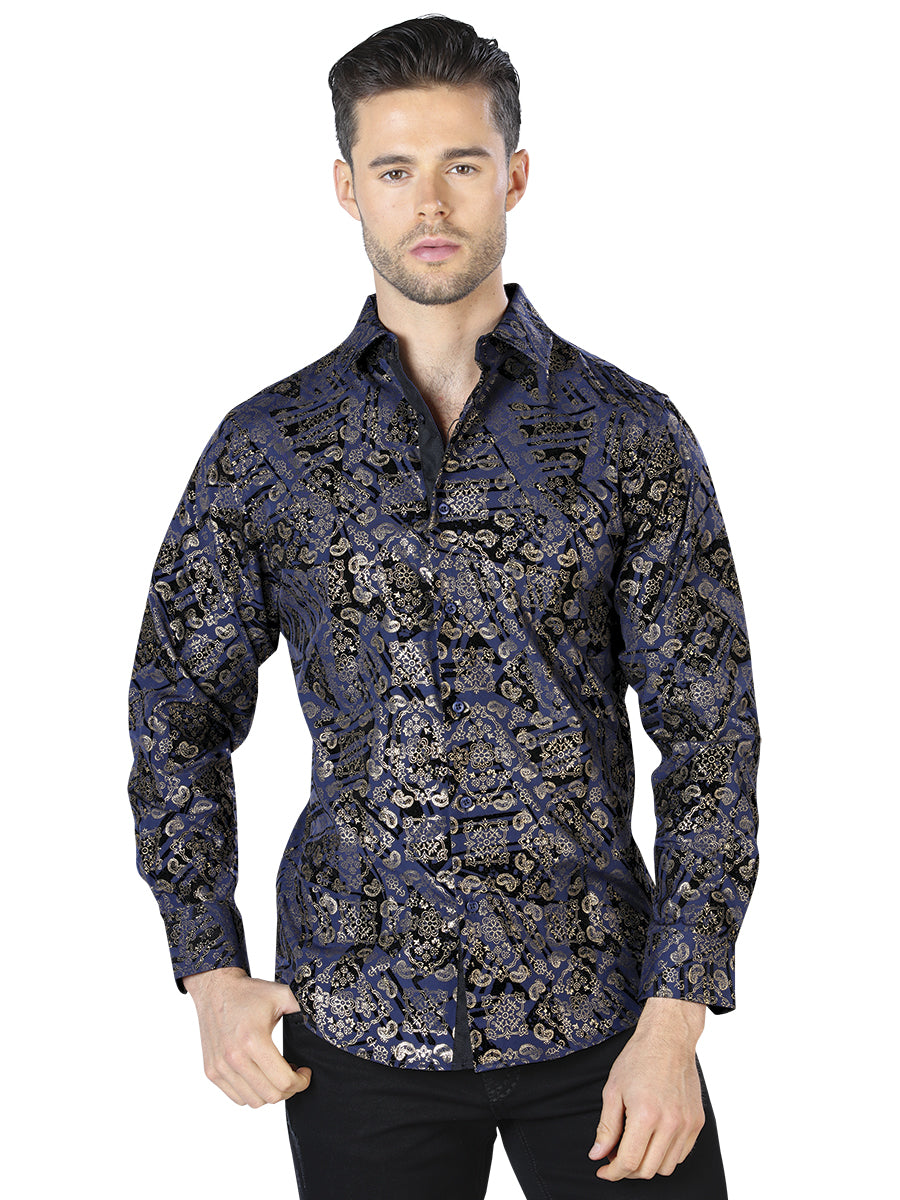 Casual Shirt L/ Sleeve El Señor de los Cielos WH10-052 97% Polyester 3% Spandex Navy/Gold