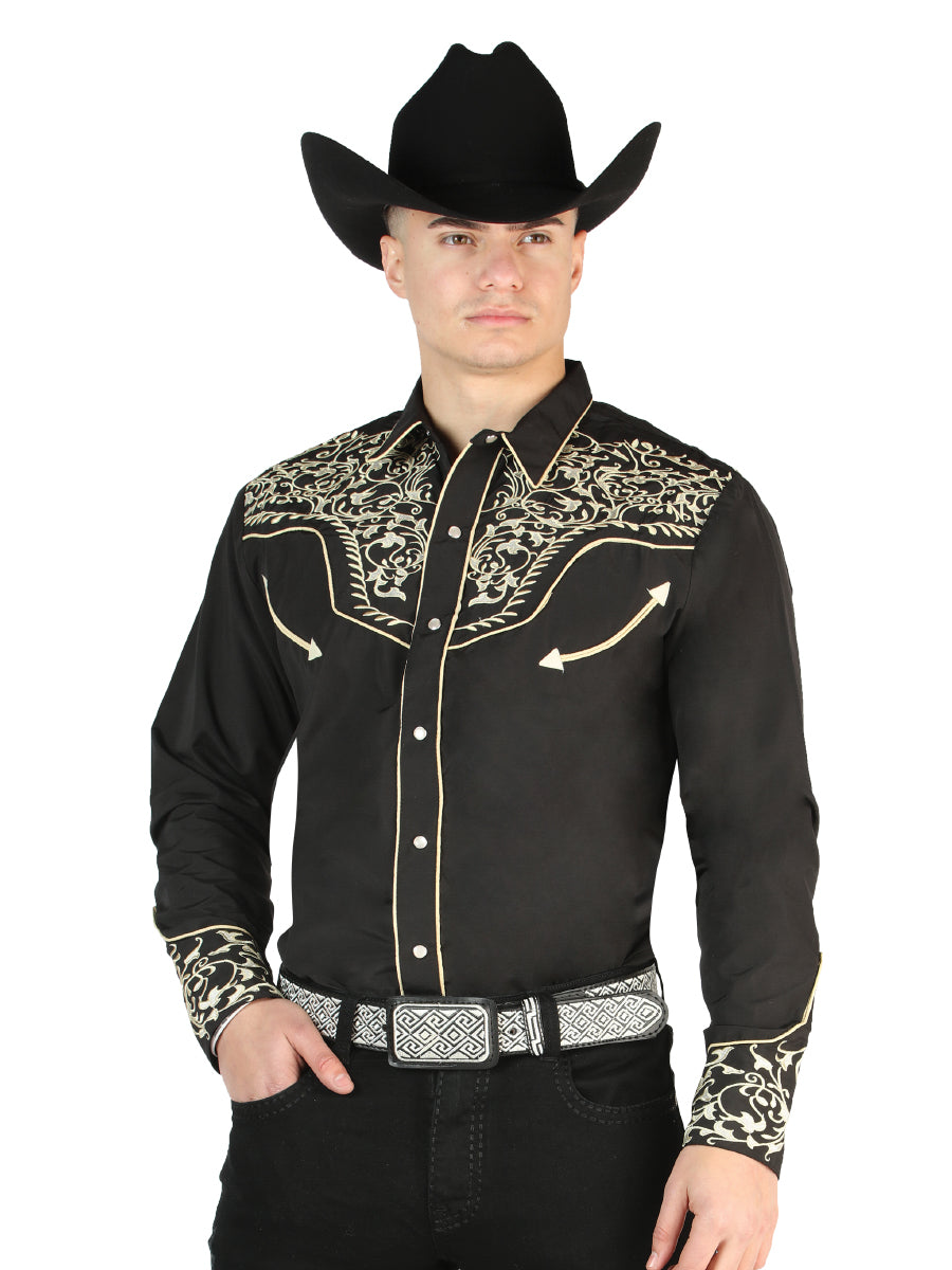 Cowboy Shirt L/ Sleeve El Señor de los Cielos No.4052 65% POLYESTER 35%COTTON Black