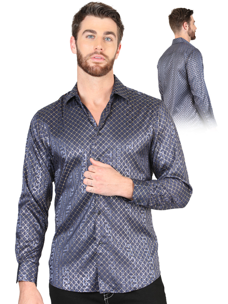 CAMISA CASUAL M/ LARGA EL SEÑOR DE LOS CIELOS WH05-004 97% Polyester 3% Spandex AZUL MARINO/ORO