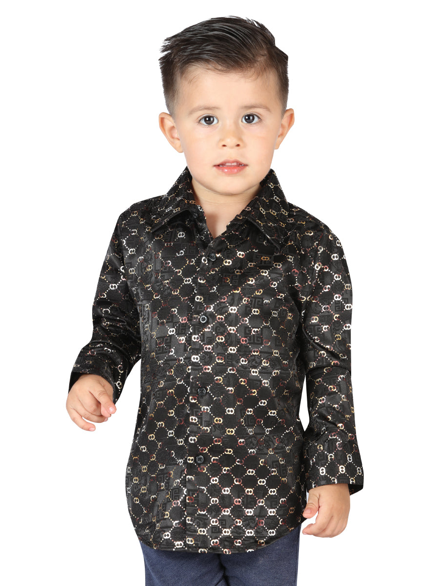 CAMISA CASUAL M/ LARGA EL SEÑOR DE LOS CIELOS WH05-083 97% Polyester 3% Spandex NEGRO/PLATA