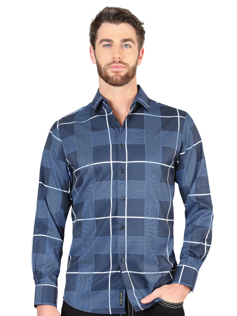 CAMISA CASUAL M/ LARGA EL SEÑOR DE LOS CIELOS ZMPS-038 97% Polyester 3% Spandex AZUL MARINO