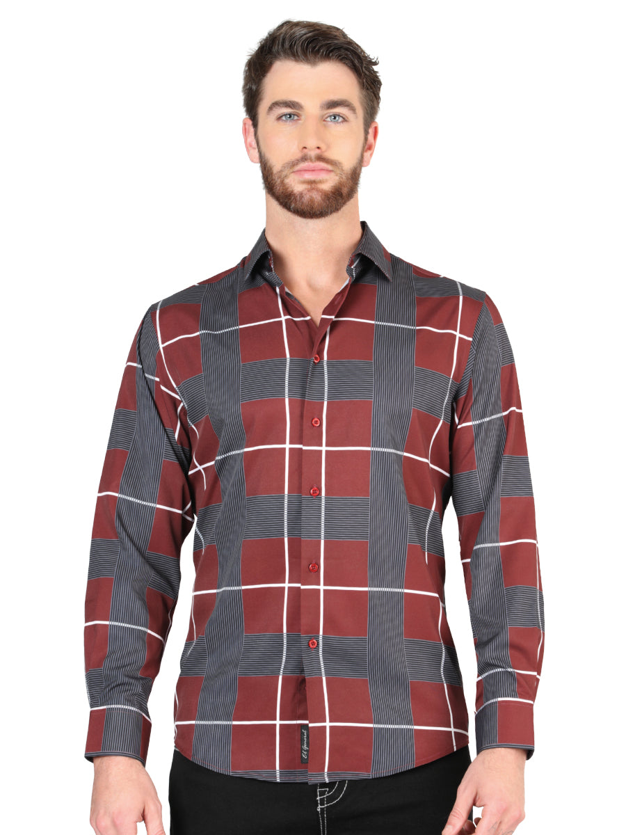 CAMISA CASUAL M/ LARGA EL SEÑOR DE LOS CIELOS ZMPS-037 97% Polyester 3% Spandex BURGUNDY