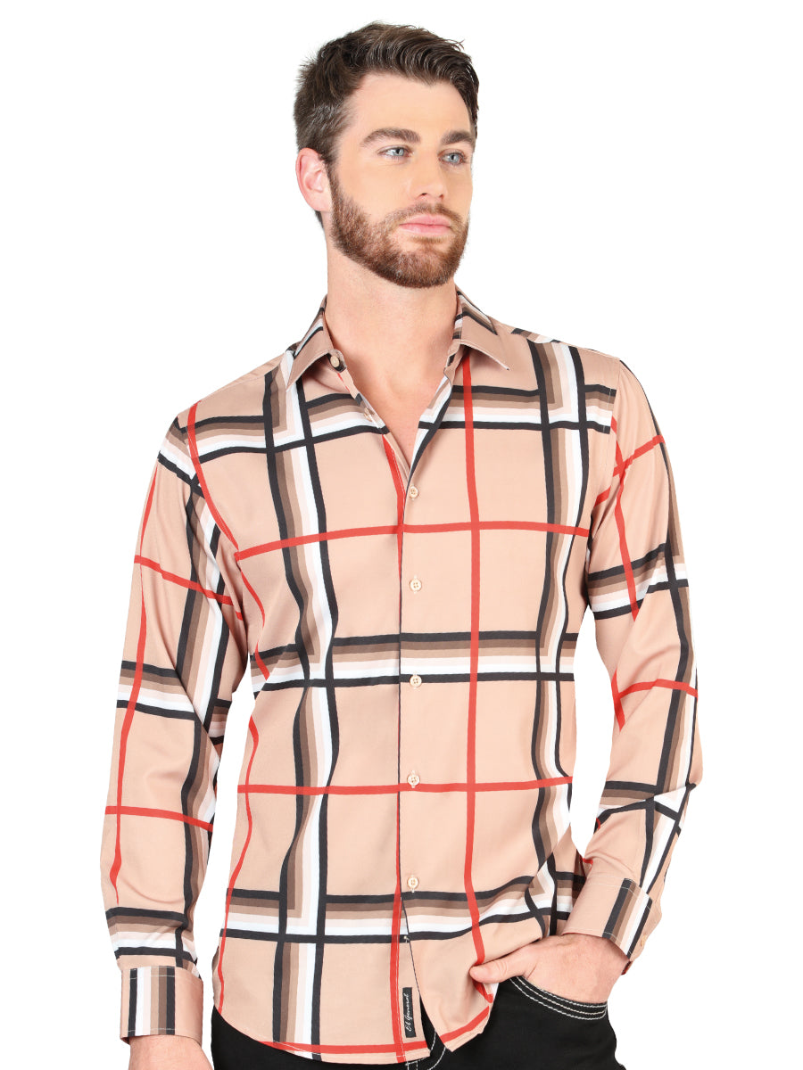 CAMISA CASUAL M/ LARGA EL SEÑOR DE LOS CIELOS ZMPS-066 97% Polyester 3% Spandex KHAKI