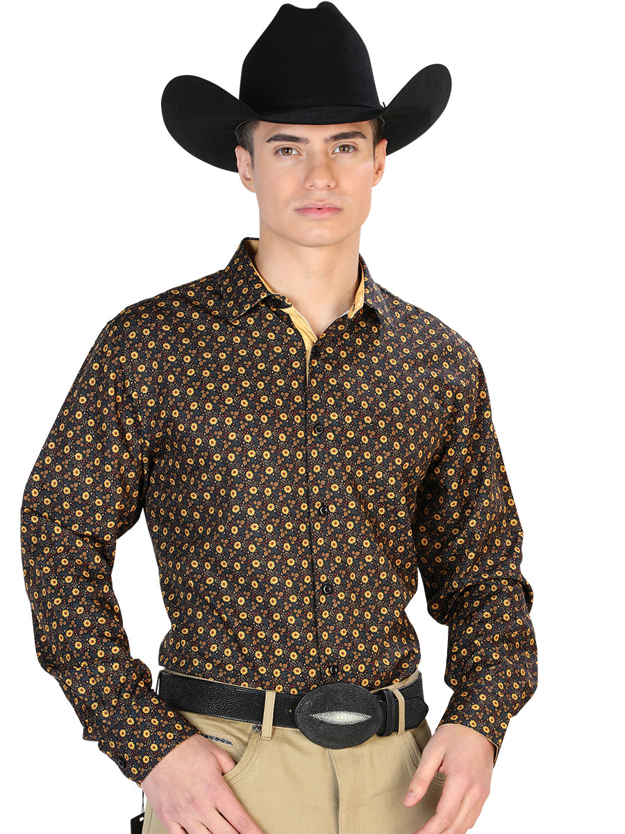 Casual Shirt L/ Sleeve CENTENARIO 7001 95% POLYESTER 5% SPANDEX Black/Brown