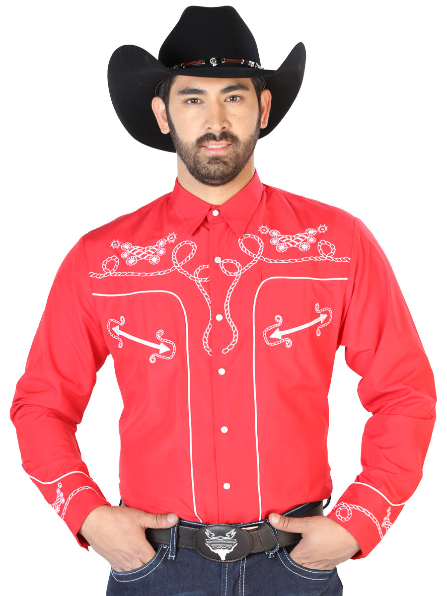 Cowboy Shirt L/ Sleeve El Señor de los Cielos No.18 65% POLYESTER 35%COTTON Red